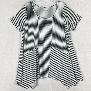 Woman Within Women 18/20 L Green White Stripe Shark Bite Hem Coastal Blouse Top